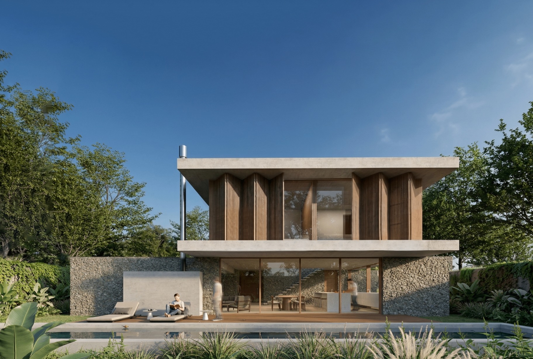 Front facade with pool and terrace